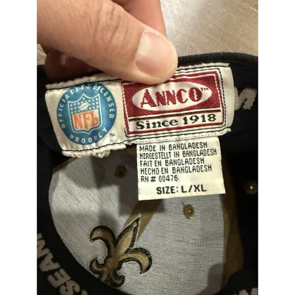 Vintage Annco Mens Black NFL New Orleans Saints Fitted Hat Size L/XL Cap - Picture 7 of 8